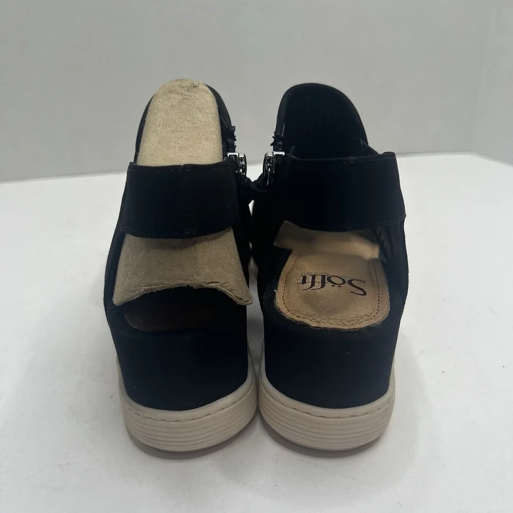 Sofft Shandi Womens 7 M Black Perforated Suede Wedge Sandals SF0044321 NIB